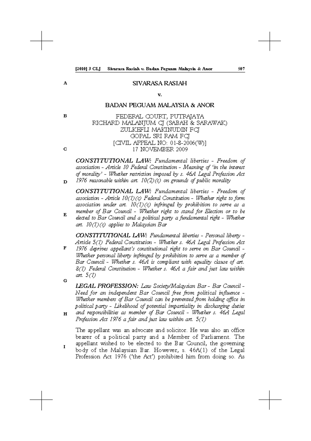 Sivarasa Rasiah v. Badan Peguam Malaysia & Anor: Constitutional Law ...