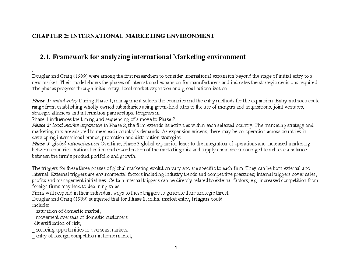CHAPTER 2: INTERNATIONAL MARKETING ENVIRONMENT - Lecture Notes - Studocu