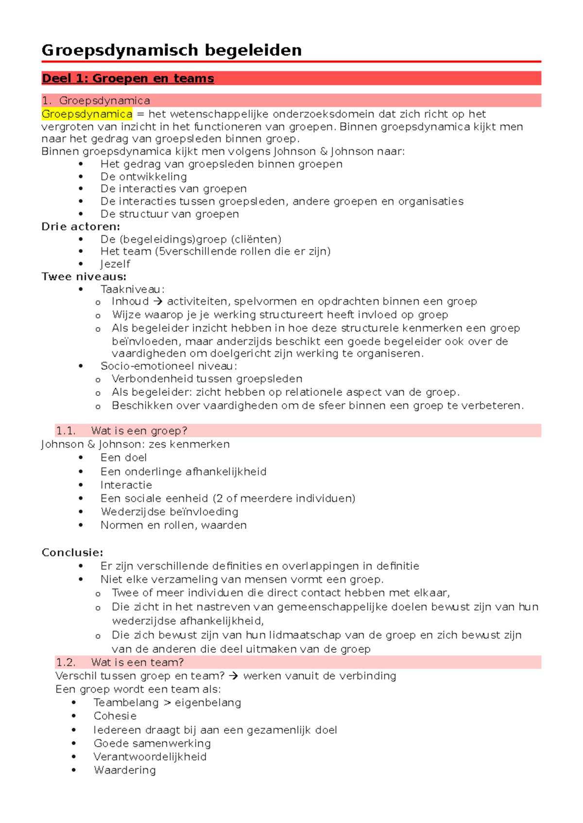 Groepsdynamica Samenvatting Deel 1: Inzicht in Groepen en Teams - Studocu