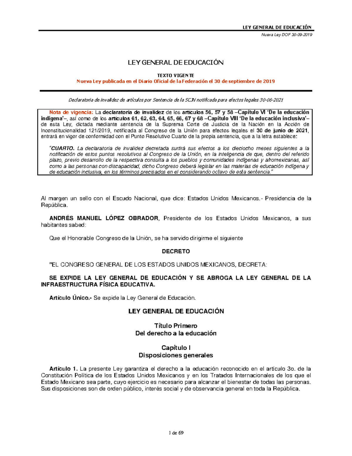 LEY GENERAL DE EDUCACIÓN: Texto Vigente y Actualizaciones 2023 - Studocu