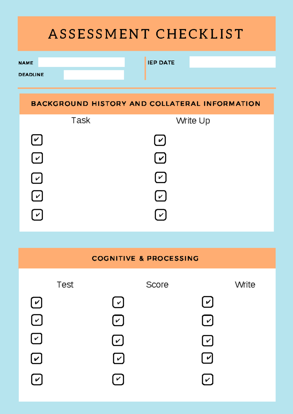 SPAssessment Checklist - A S S E S S M E N T C H E C K L I S T NAME ...