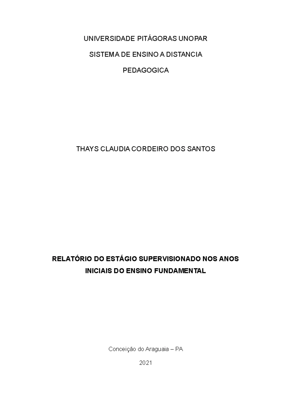Modelo de Relatorio Pedagogia II - Ensino Fundamental (anos iniciais ...