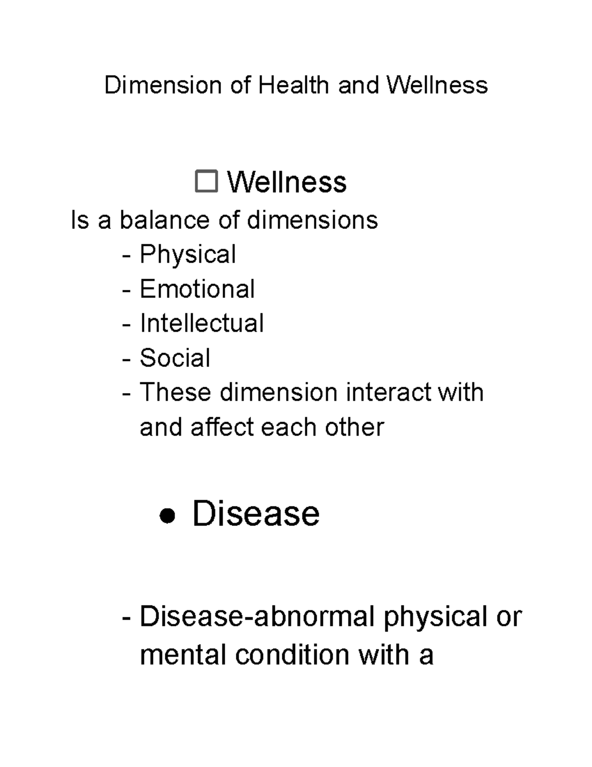 Dimension of Health and Wellness - Dimension of Health and Wellness ...