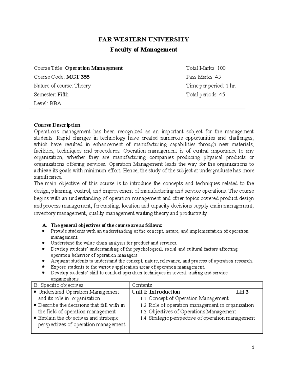 Operation Management Course Notes - MGT 355 - BBA Program - Studocu