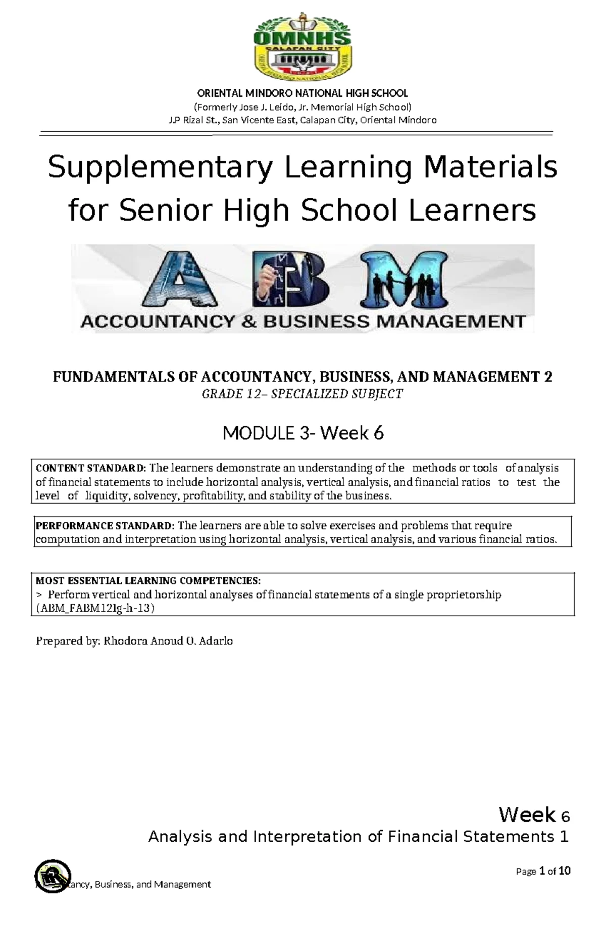 Fundamentals of ABM 2 Q1 Module 3: Statement of Comprehensive Income ...