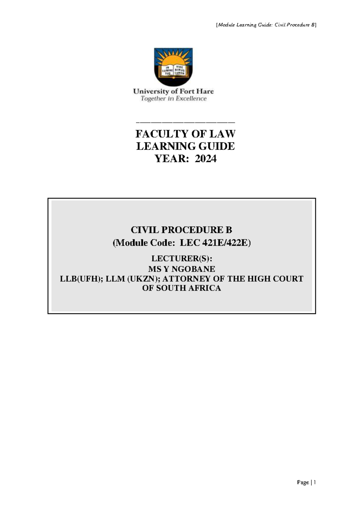 Learning Guide for Civil Procedure B (LEC 421E/422E) - 2024 Edition ...
