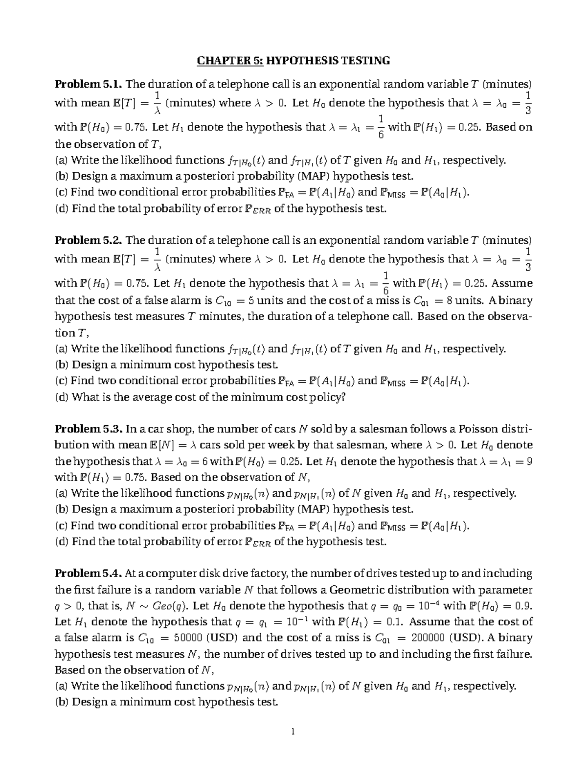 CHAPTER 5: HYPOTHESIS TESTING - Detailed Problems and Solutions - Studocu
