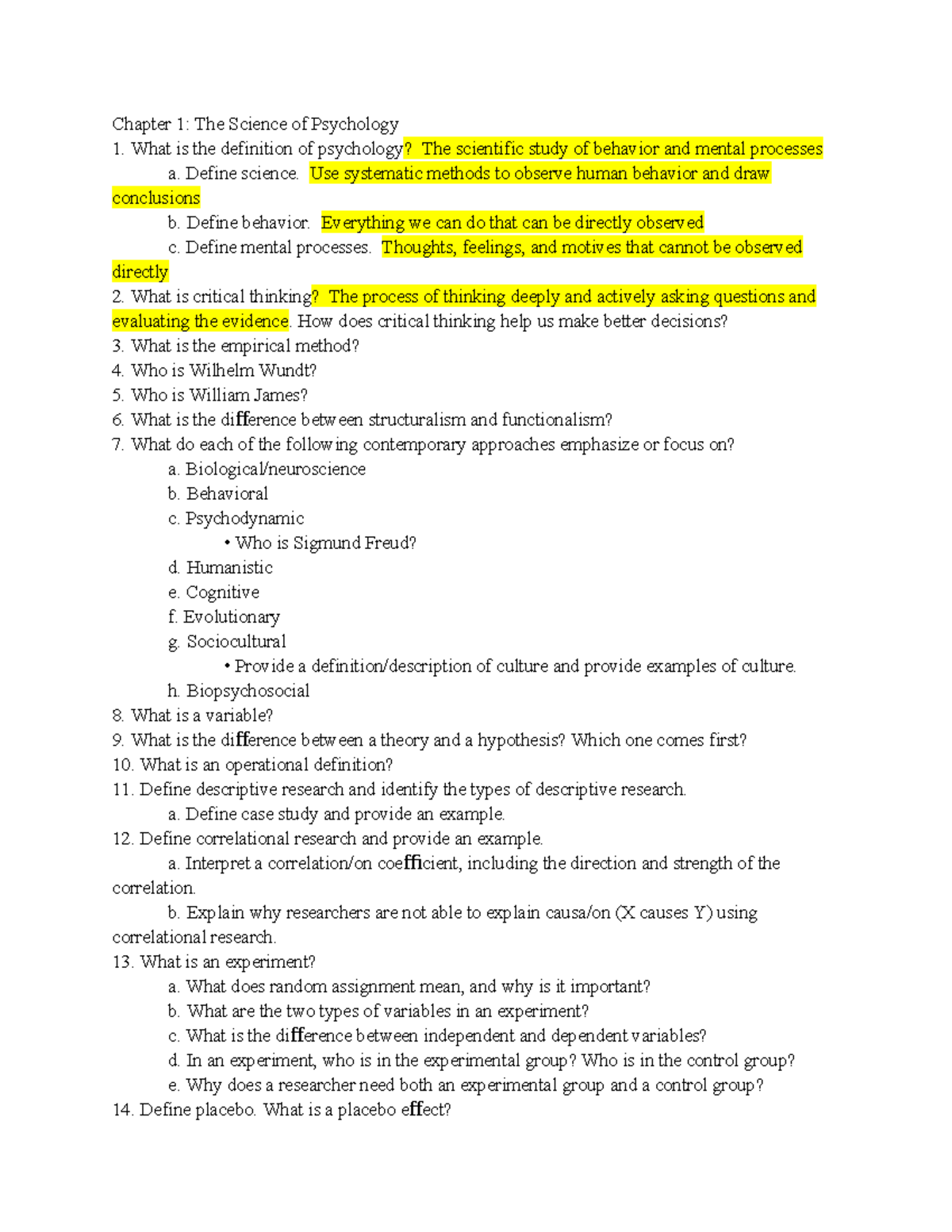 Psychology 101: Key Concepts from Chapters 1 to 5 Overview - Studocu
