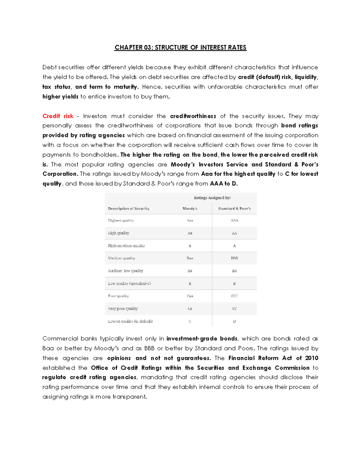 Chapter 03: Detailed Analysis of Interest Rate Structures - Studocu