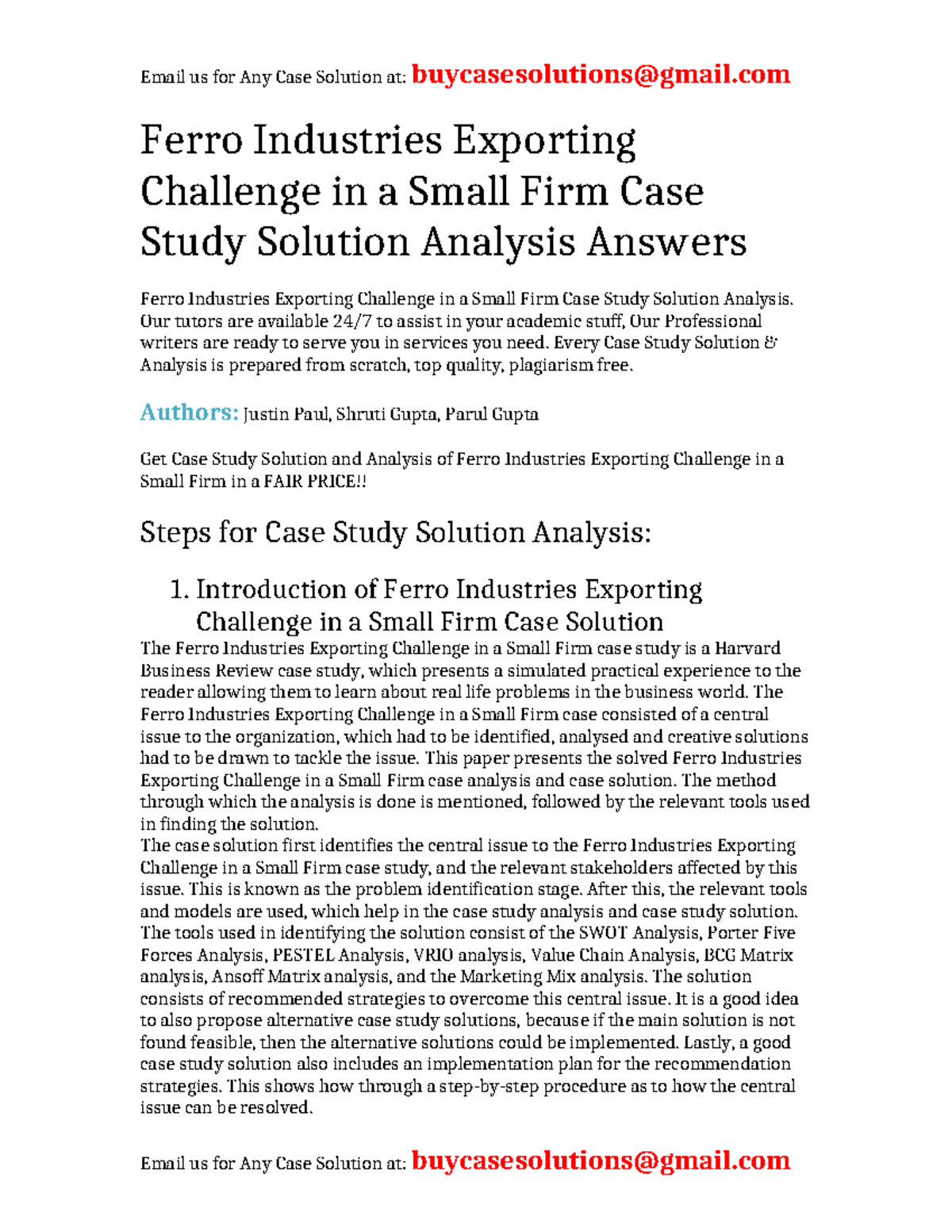 Ferro Industries Exporting Challenge: HBR Case Study Solution ...