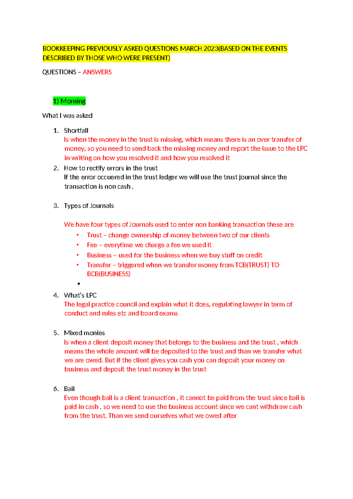 Bookkeeping FAQ Compilation: March 2023 Insights & Explanations - Studocu