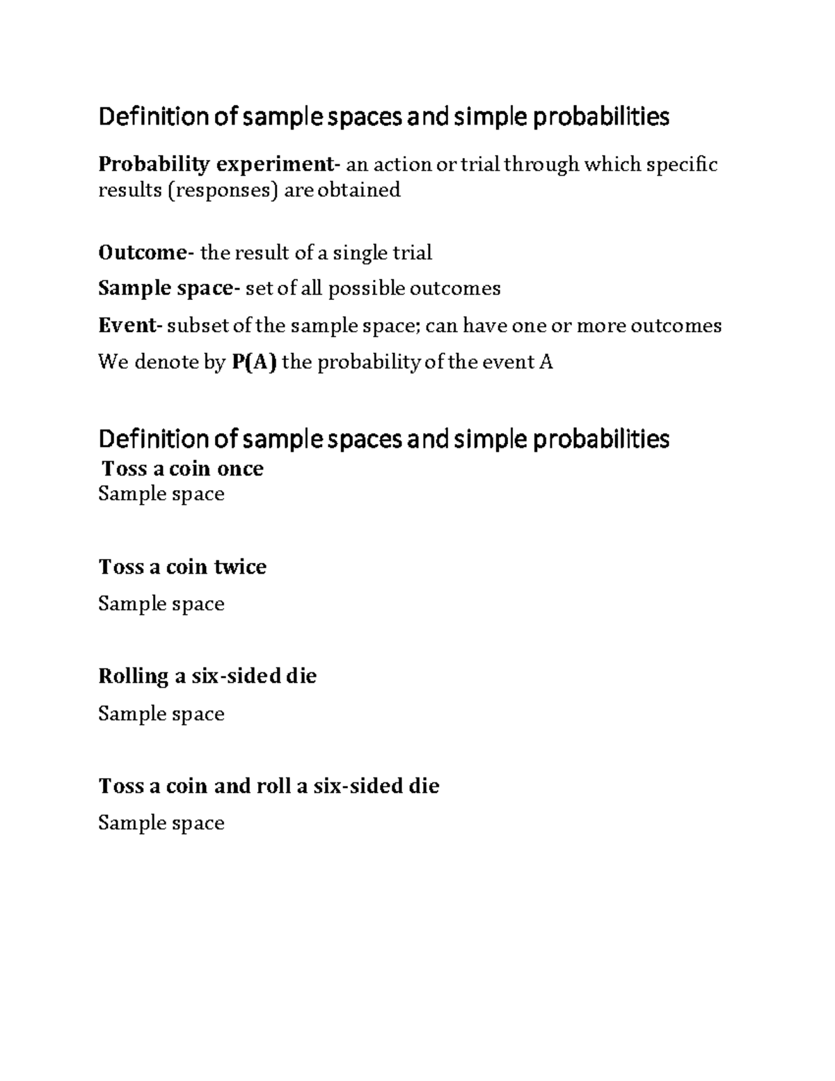 Module 7 Part 1 - notes - Definition of sample spaces and simple ...