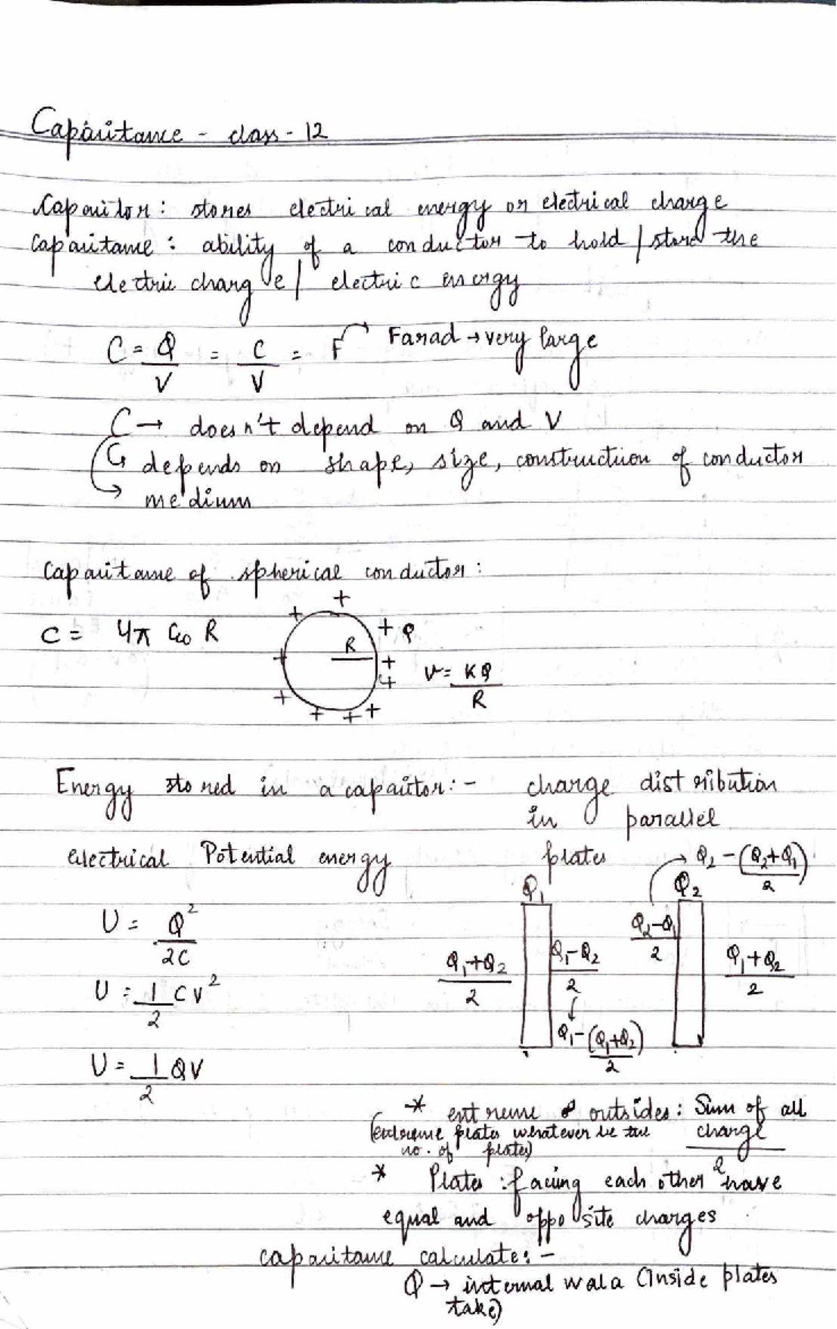 Capacitance Notes for Physics 101: Key Concepts and Formulas - Studocu