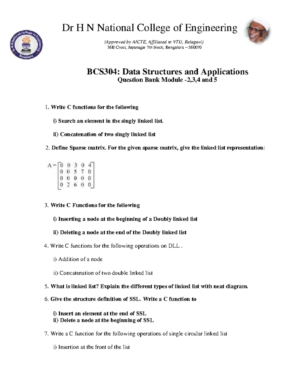 DS Assignment 2 - CIE2 (BCS304: Data Structures & Applications) - Studocu