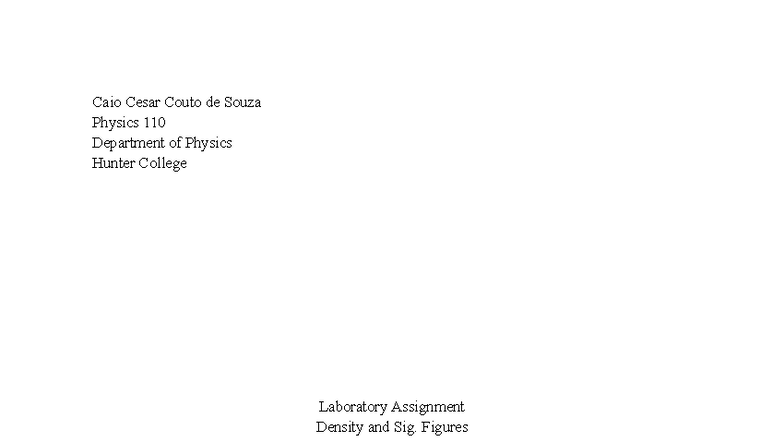 Physics 110 Lab Report: Density & Significant Figures Analysis - Studocu