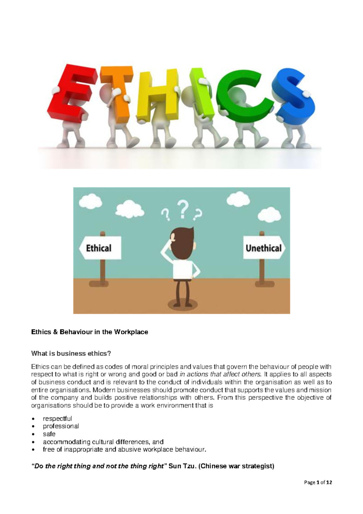Ethics in the Workplace: Comprehensive Notes for 2025 Exam - Studocu
