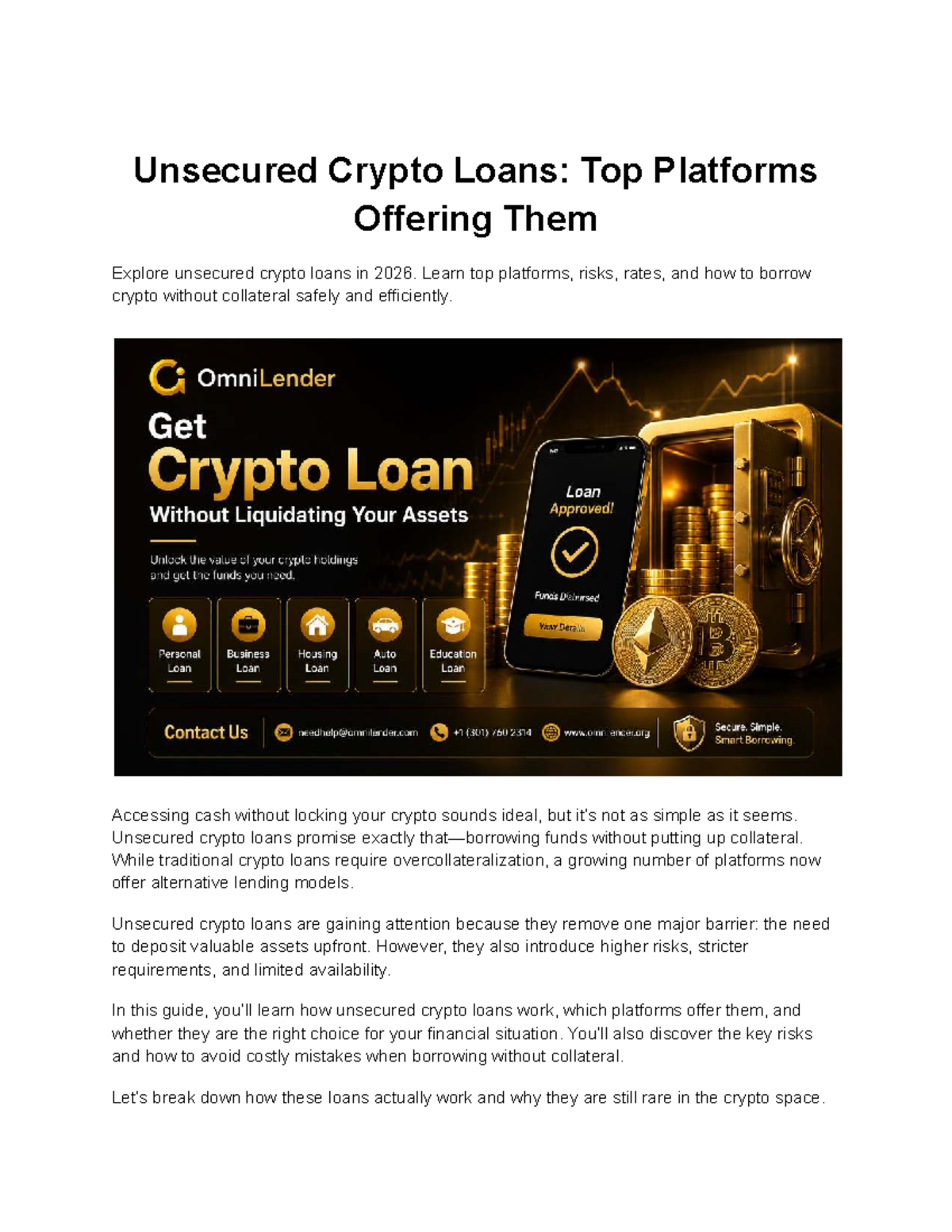 Unsecured Crypto Loans 2026: Top Platforms & Key Insights - Studocu
