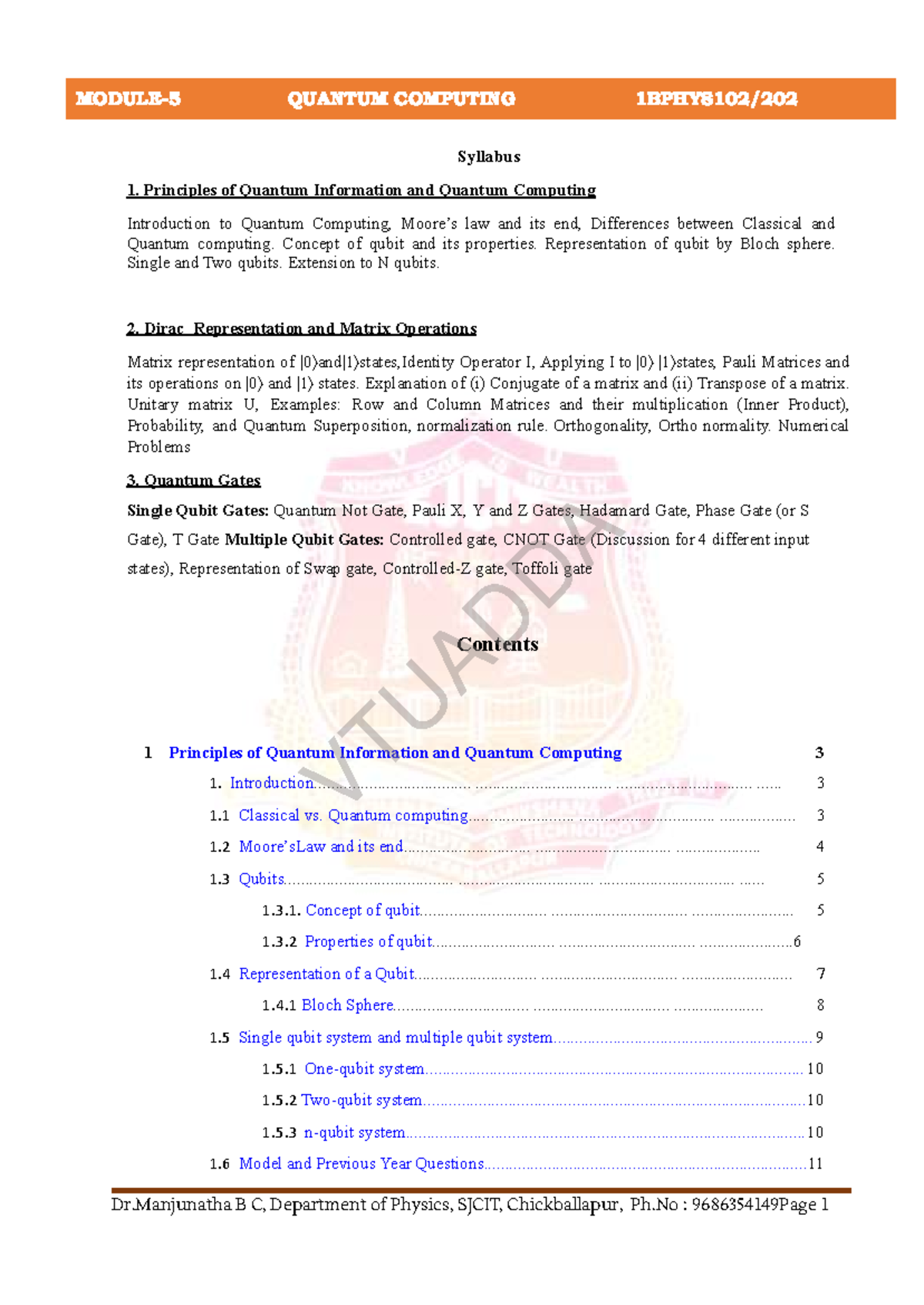 Module 5: Quantum Computing (1 BPHYS 102 202) Syllabus and Key Concepts ...