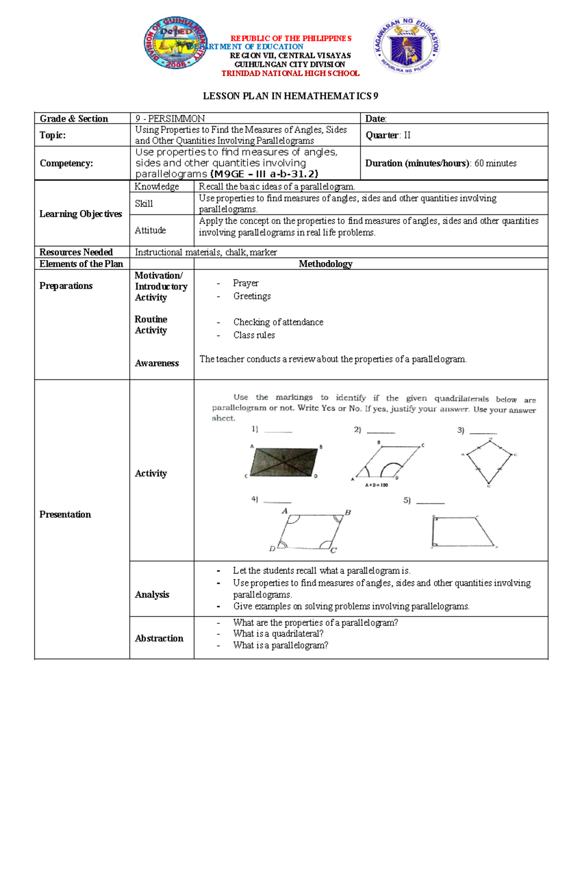 CO2 LP - LESSON PLAN - REPUBLIC OF THE PHILIPPINES DEPARTMENT OF ...