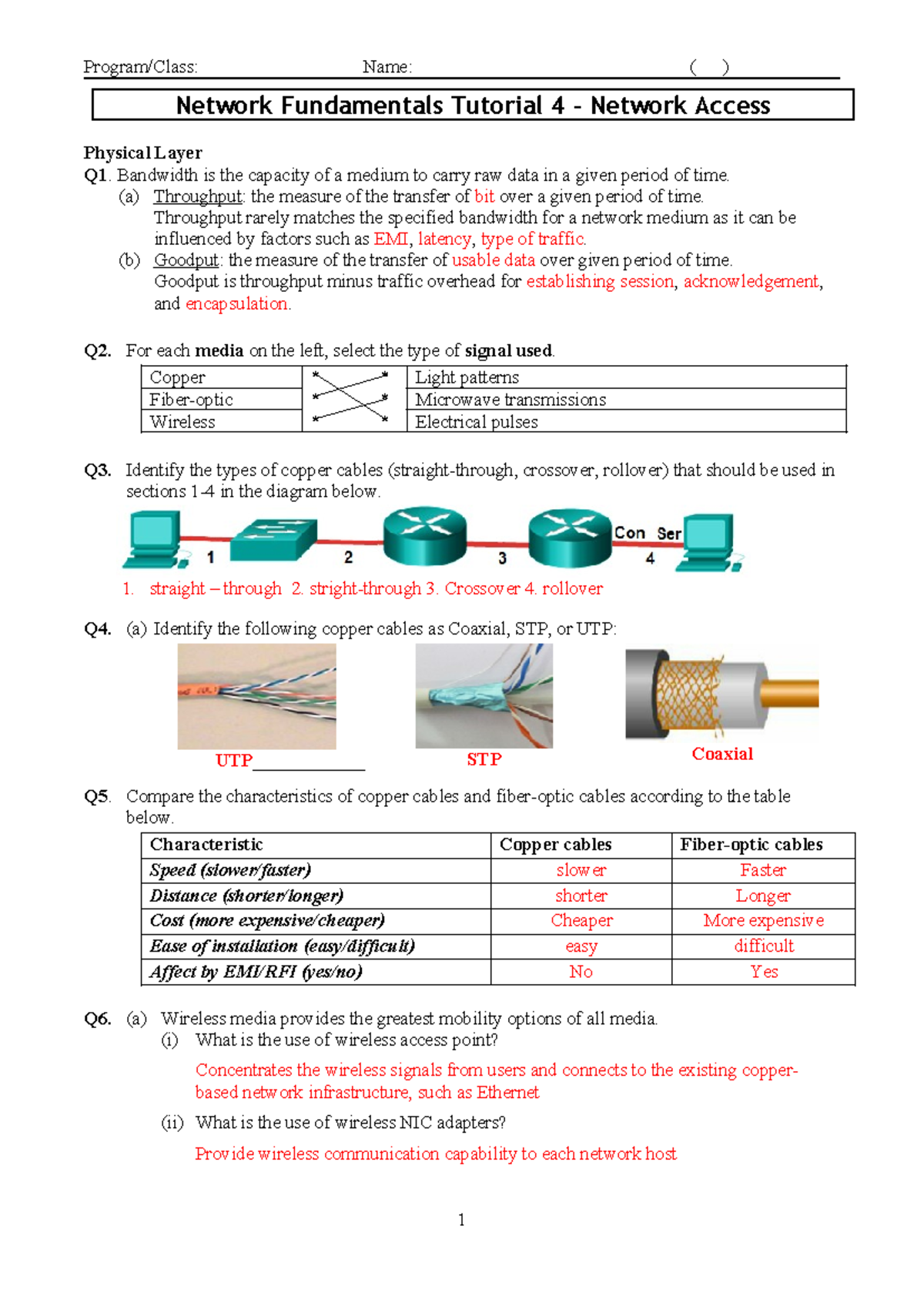 T4-Network Access - Program/Class: Name: ( ) Network Fundamentals ...