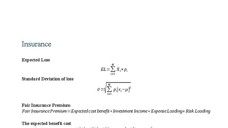 Insurance Formulas: Expected Loss, Premiums, and Solvency Analysis ...