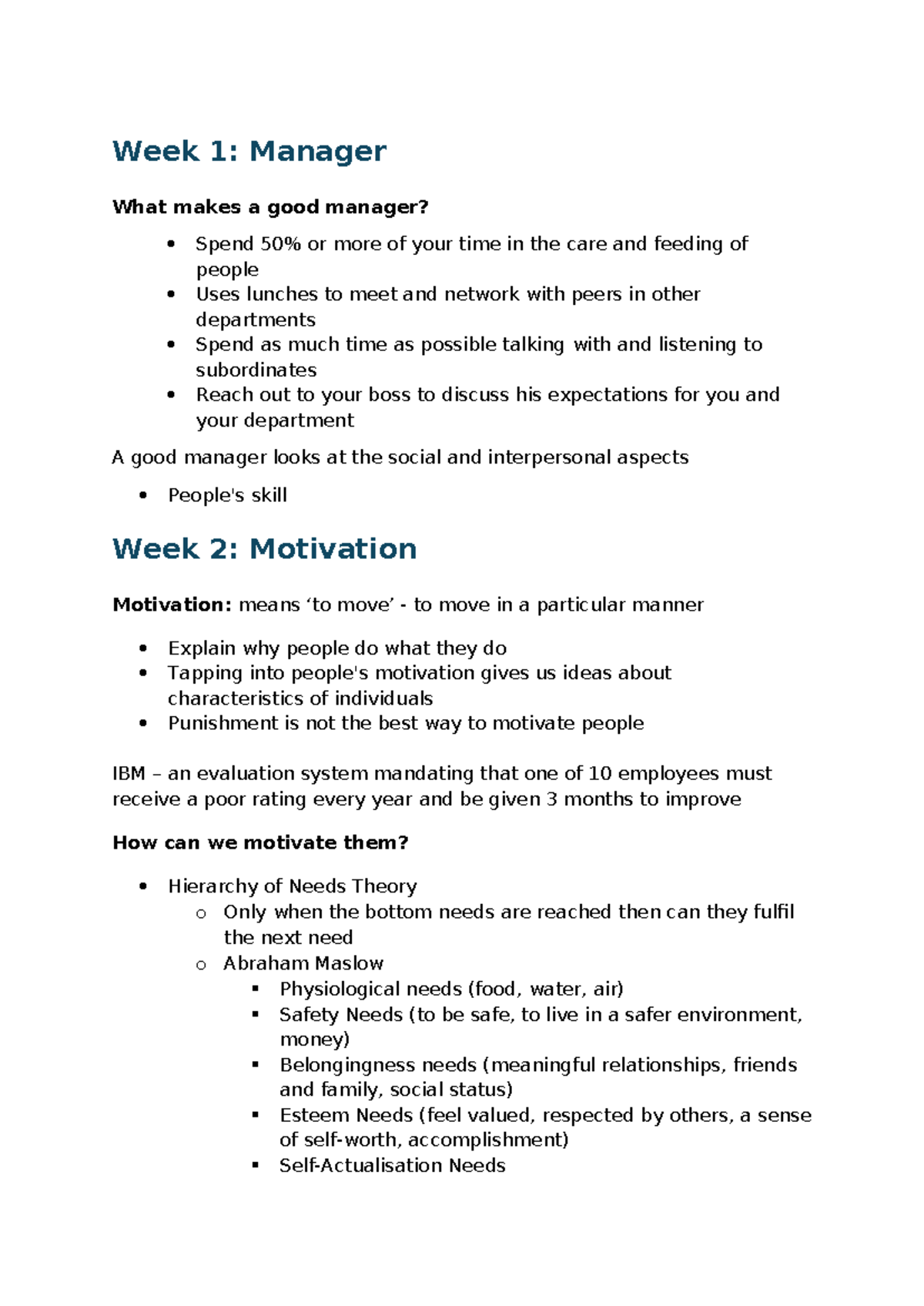 MGMT 101: Week 1 & 2 Lecture Notes on Management & Motivation - Studocu