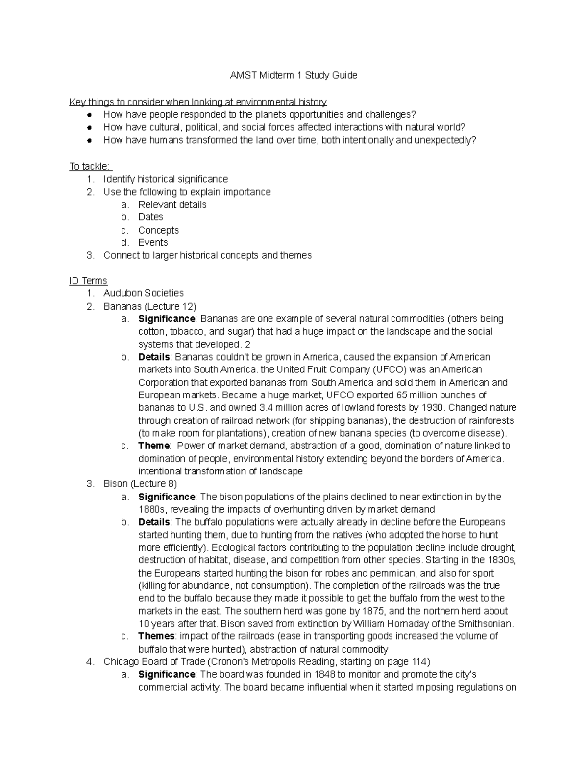 AMST Midterm 1 Study Guide - AMST Midterm 1 Study Guide Key things to ...