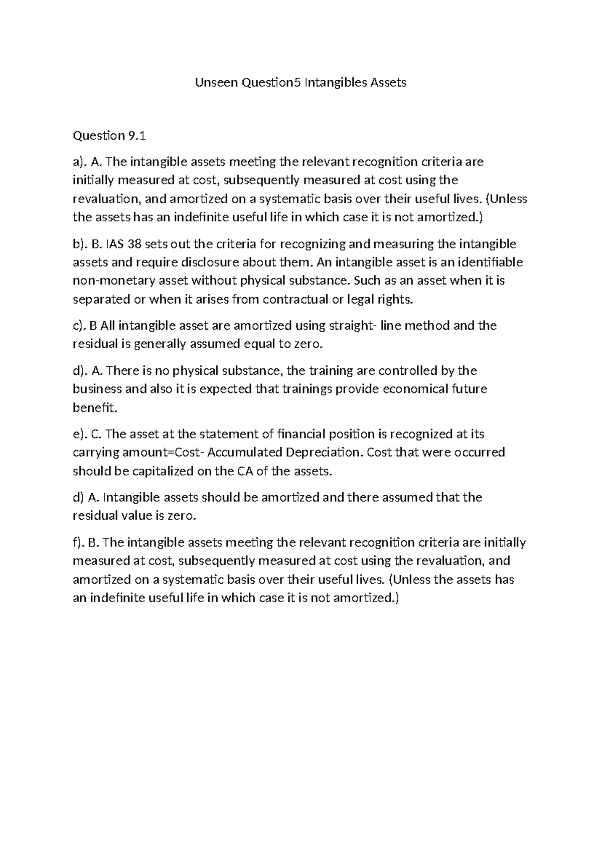 Unseen Q5: Intangible Assets Analysis and Recognition Criteria - Studocu