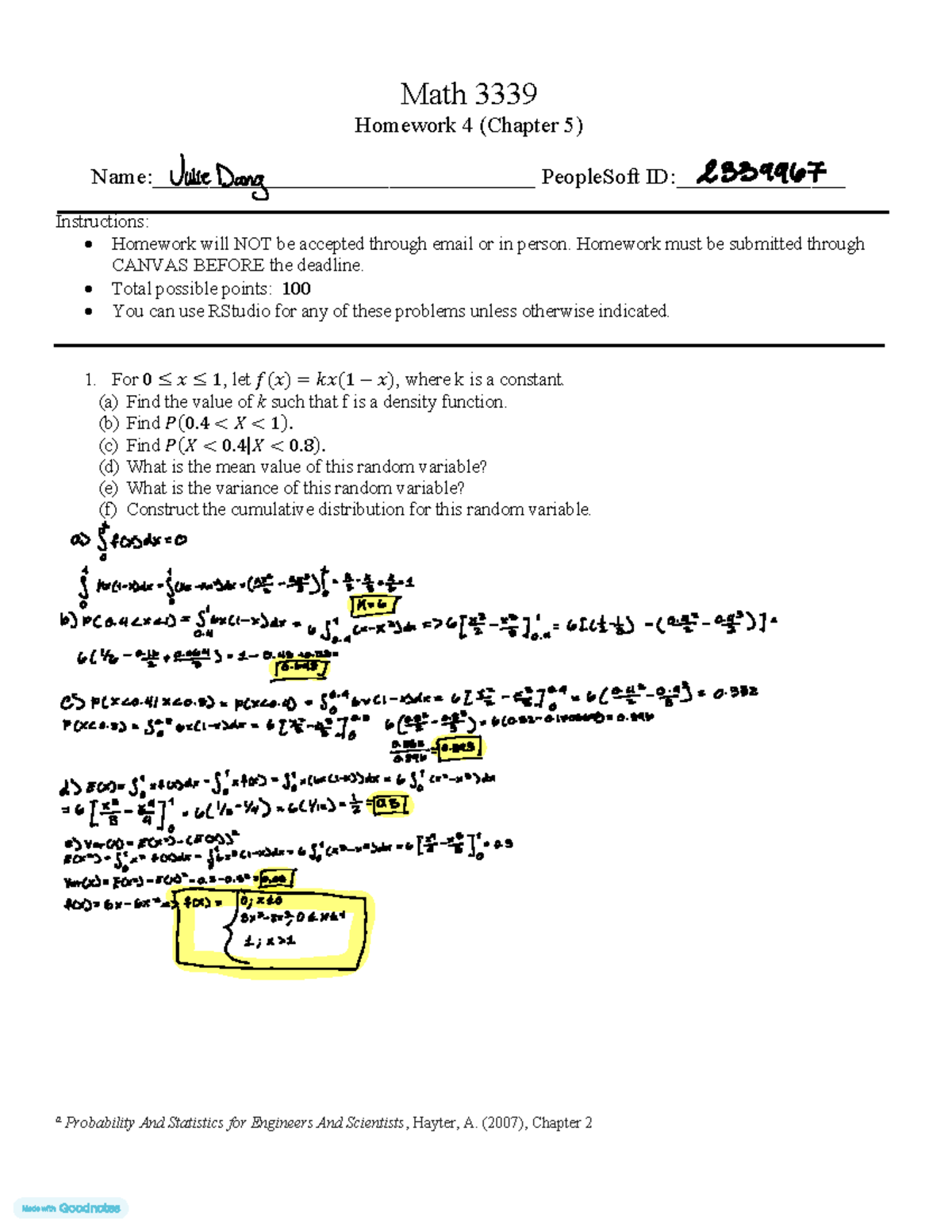 Hw4 2025 - homework - Math 3339 Homework 4 (Chapter 5 ) Name
