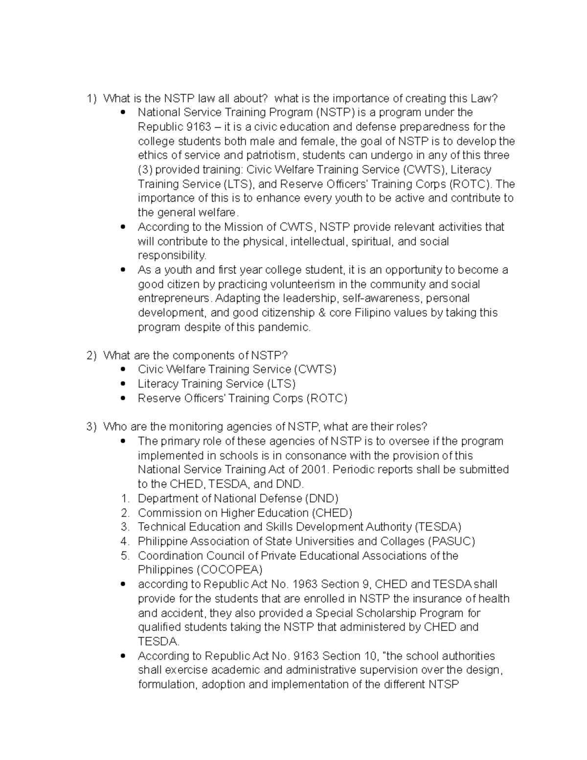 Nstp - NSTP 1 - What is the NSTP law all about? what is the importance ...