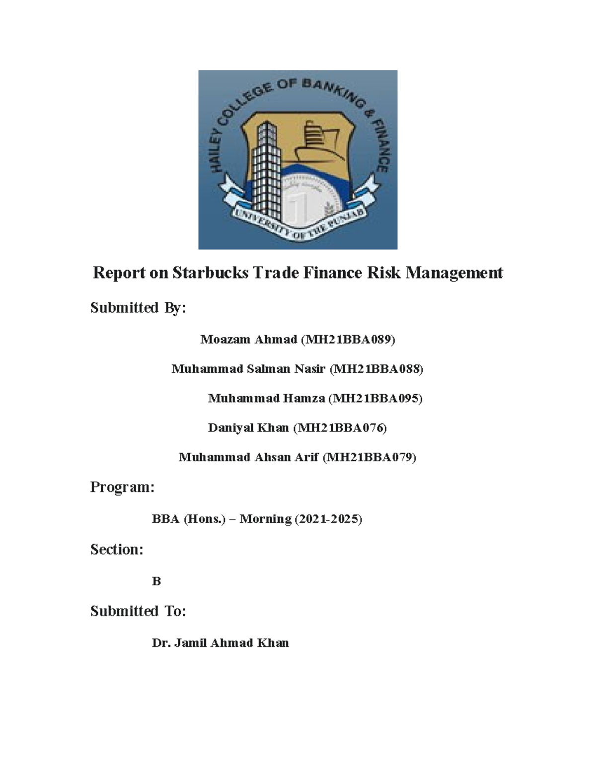 Starbucks Trade Finance Risk Management Report (MH21BBA) - Studocu