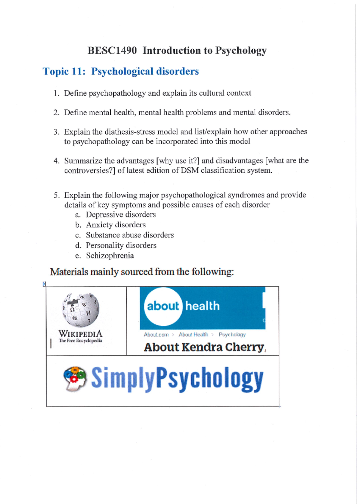 BESC1490 Topic 11 Psychopath notes 1902 - BESC1490 Introduction to ...