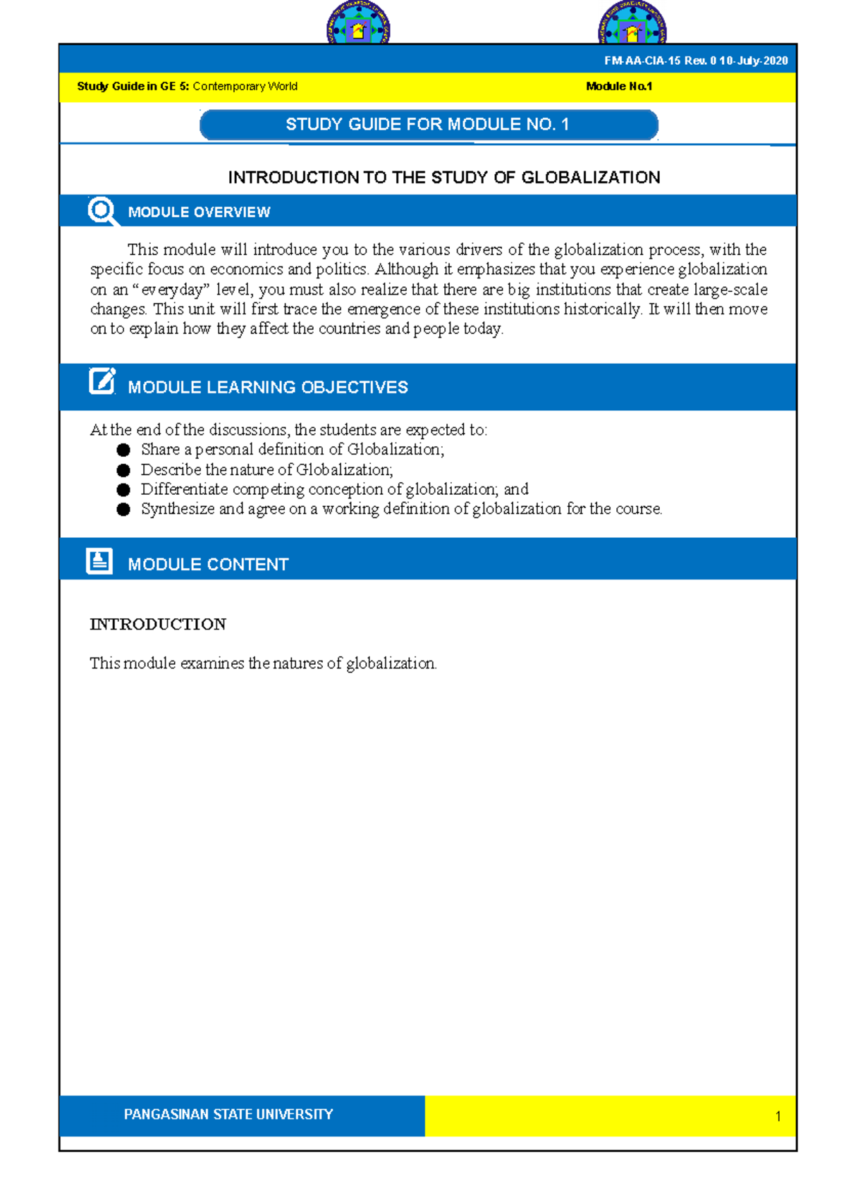 TCW GE 5 Module 1: Intro to Globalization Study Guide and Insights ...