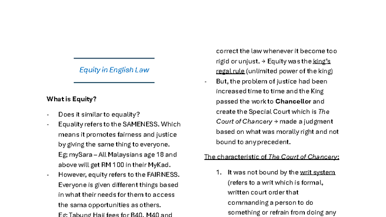 Intro to Equity Law: Understanding Principles and Applications - Studocu
