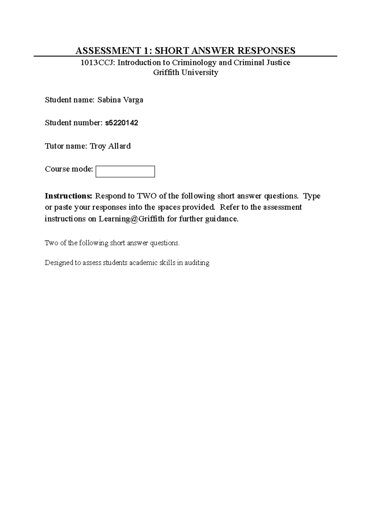 1013CCJ - T1 2021 - Assessment 1 - Short Answer Response Template - Studocu
