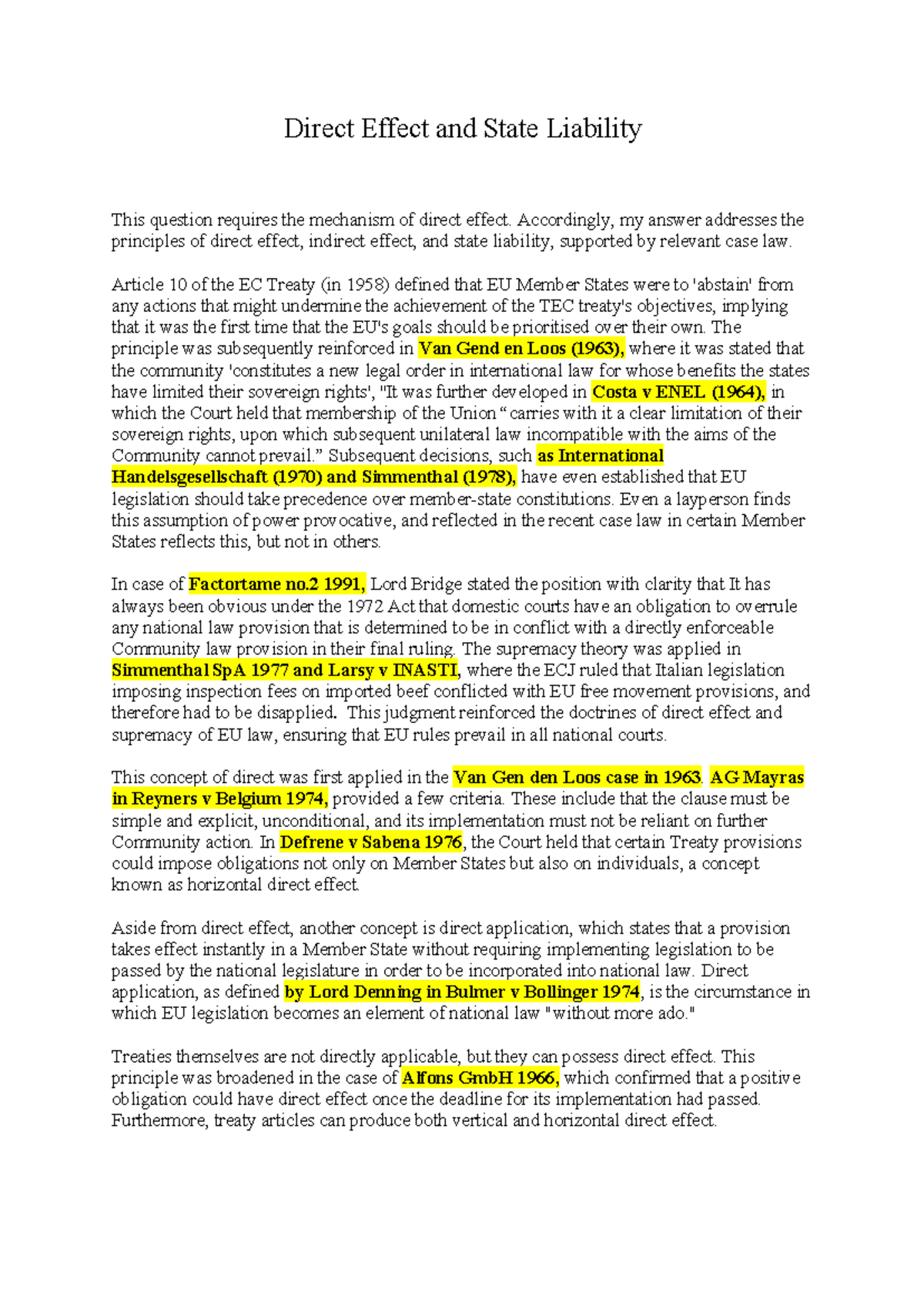 Direct Effect & State Liability: Principles and Case Law Analysis - Studocu