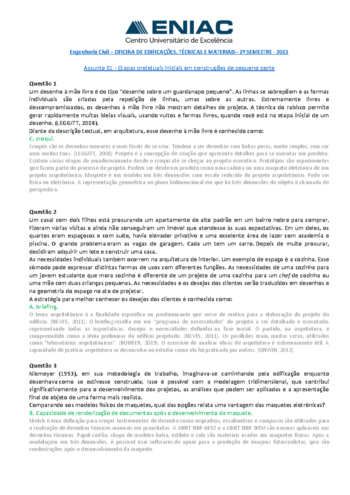 Exercícios de Etapas Projetuais - Oficina DE Edificações - 2023 - Eniac ...