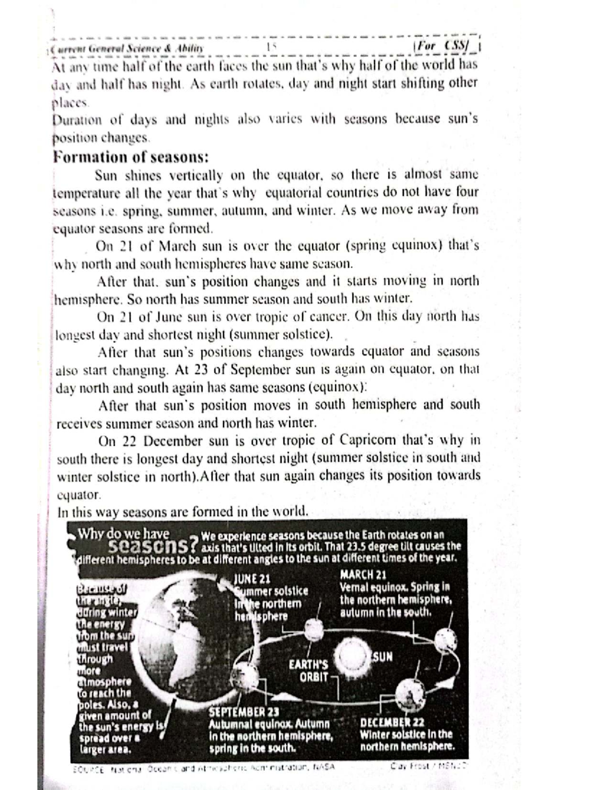 General Science Notes for CSS Exams: Understanding Day, Night & Seasons ...