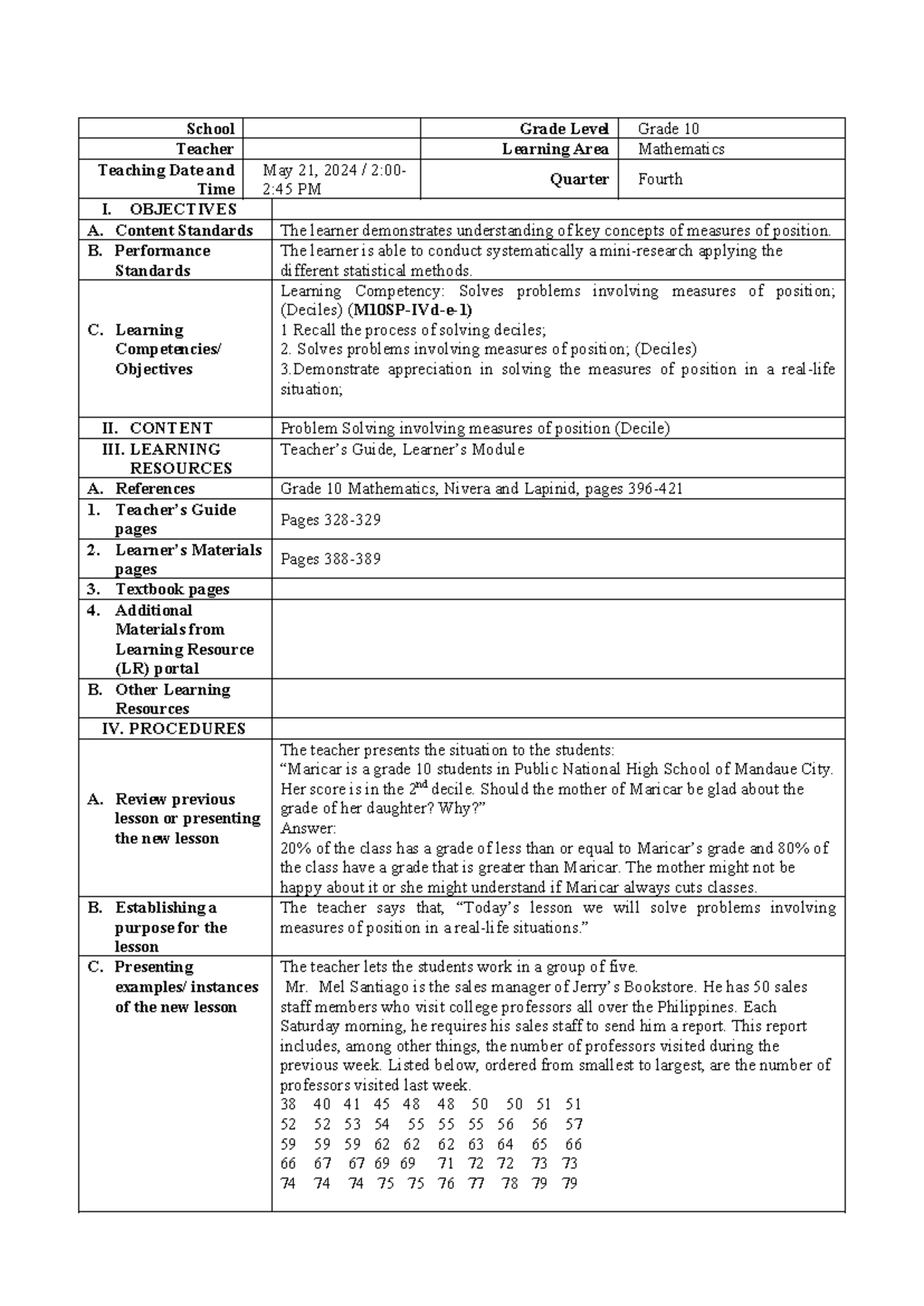 Grade 10 Math: Solving Decile Problems for Grouped Data - Studocu