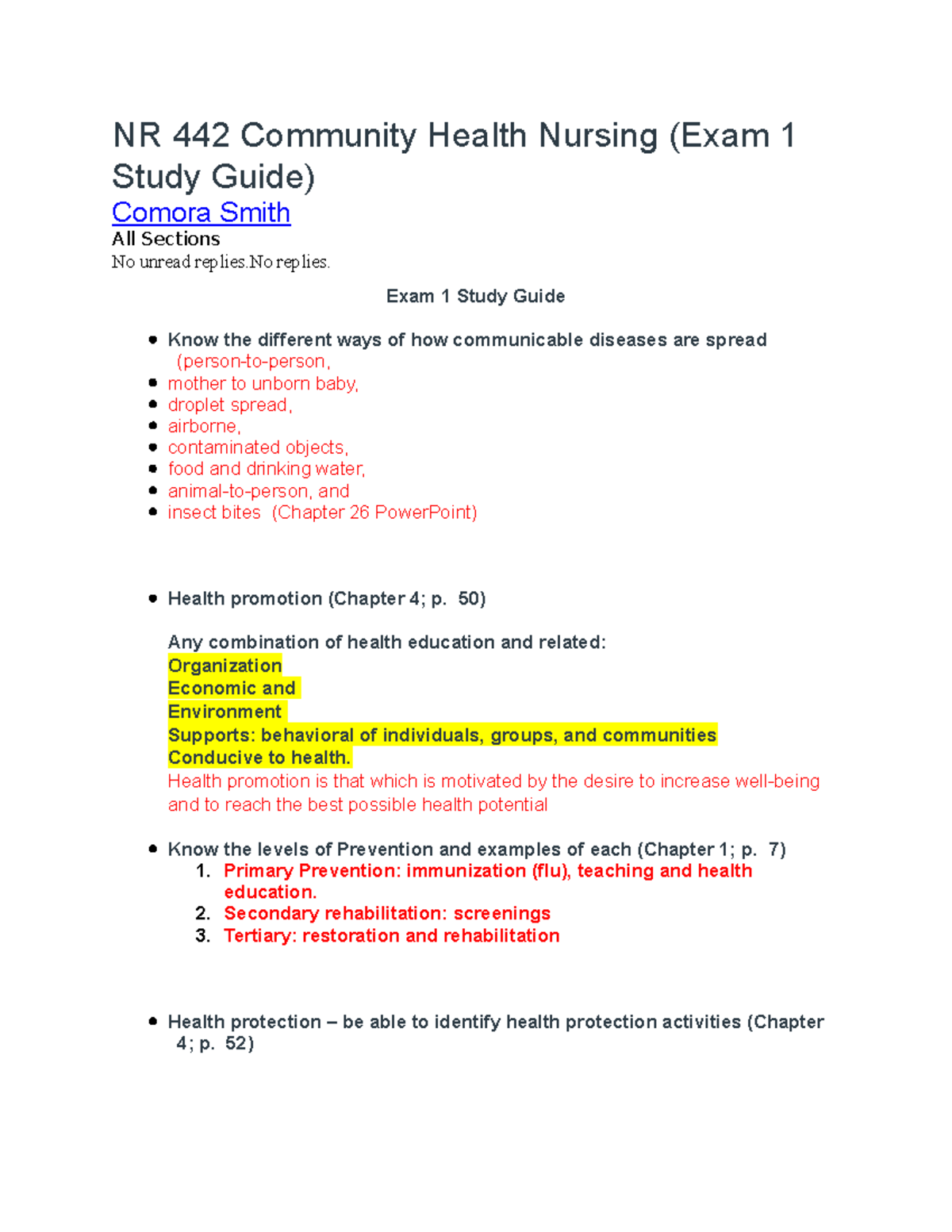 NR 442 Community Health Nursing Exam 1 Study Guide Overview - Studocu