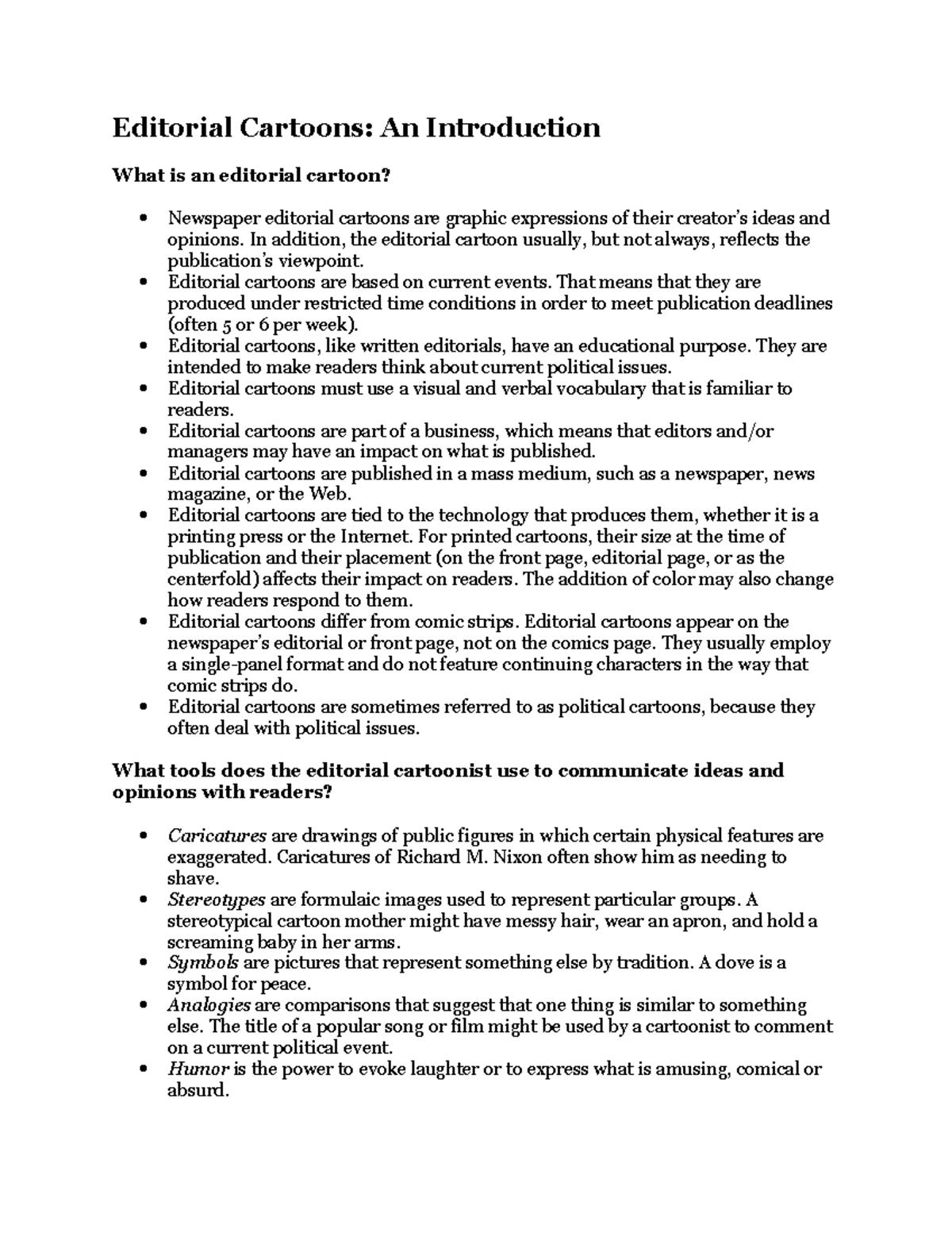 Understanding Editorial Cartoons: A Comprehensive Guide - Studocu