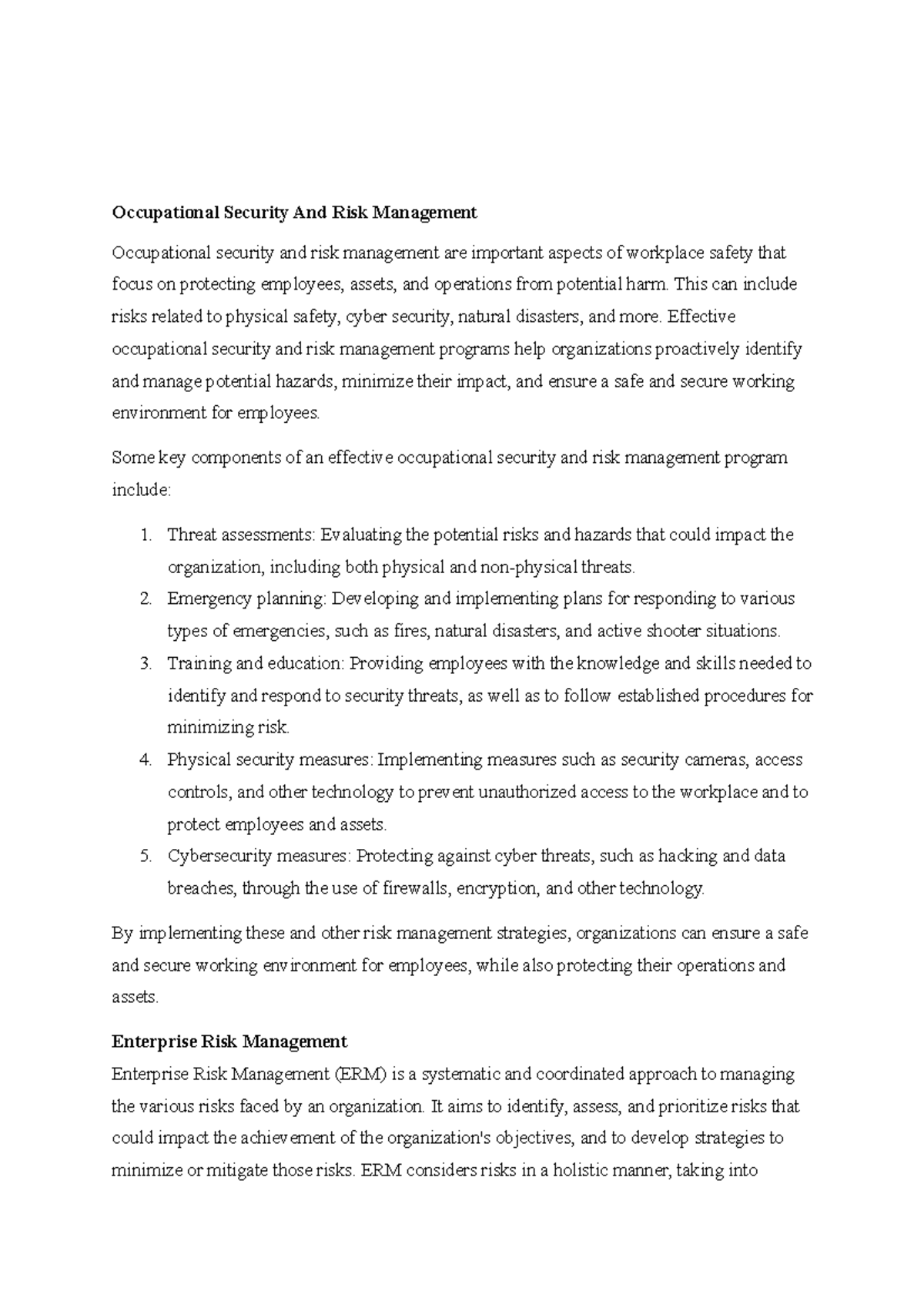 Occupational Security & Risk Management: A Comprehensive Overview - Studocu
