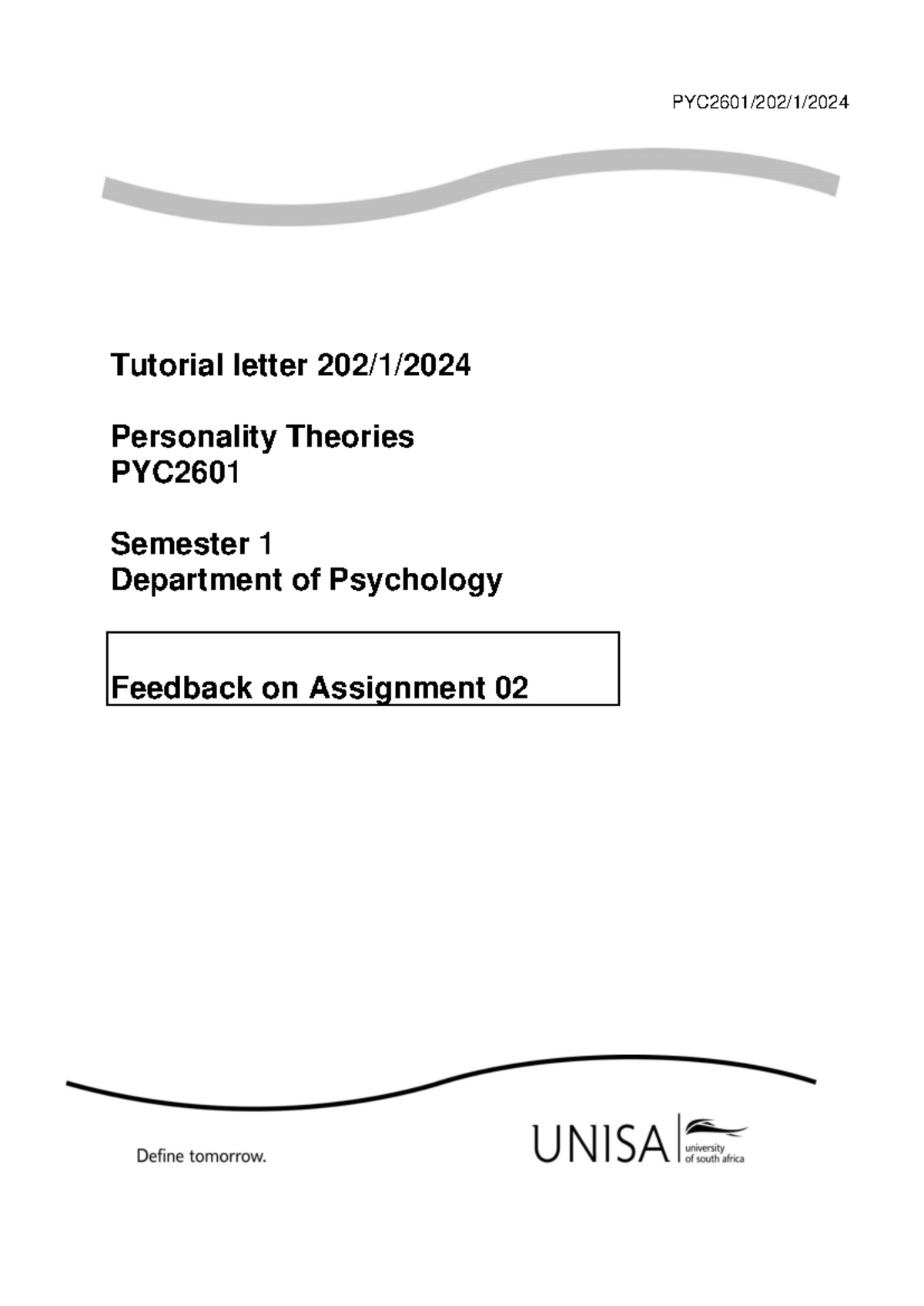 PYC2601 Semester 1 Tutorial Letter: Feedback on Assignment 02 - Studocu