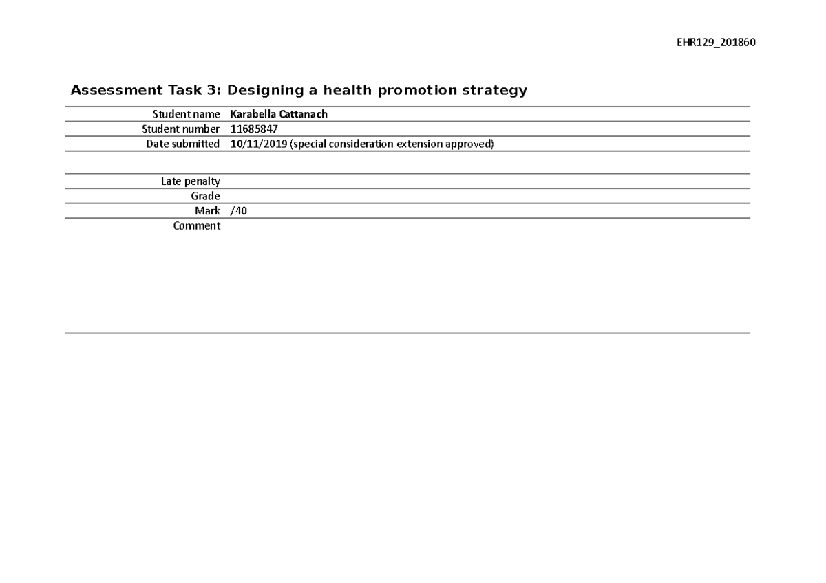 Assessment 3 - Health Promotion Strategy Development Guide - Studocu