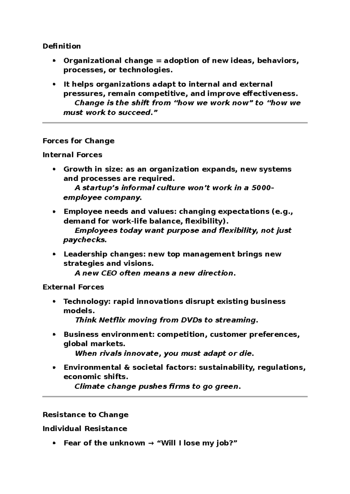 Organizational Change and Leadership Insights: MBP Notes Ch 3, 4, 5 ...