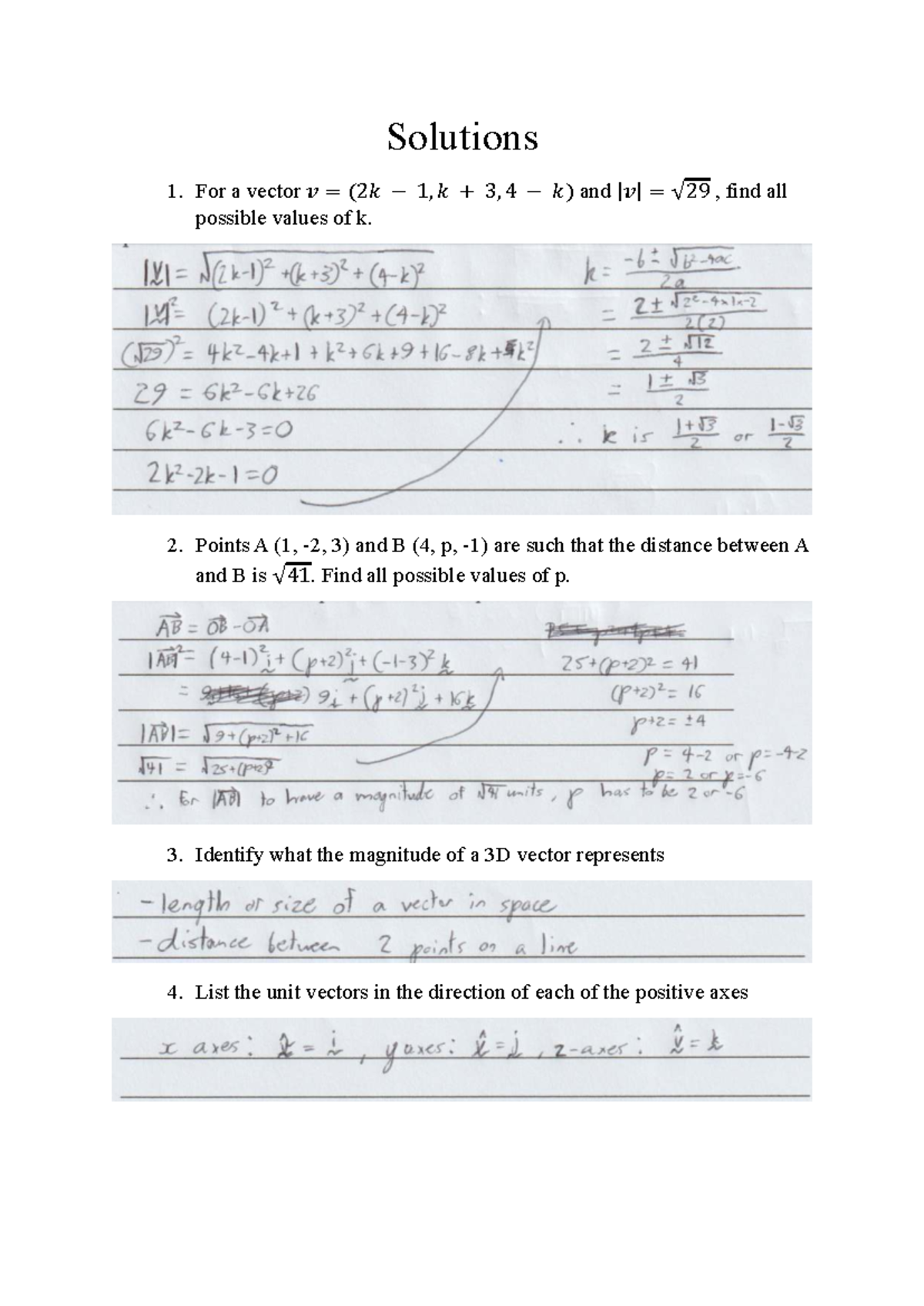 Mathematics Extension 2 AT2 Worksheet Solutions: Vectors & Magnitudes ...