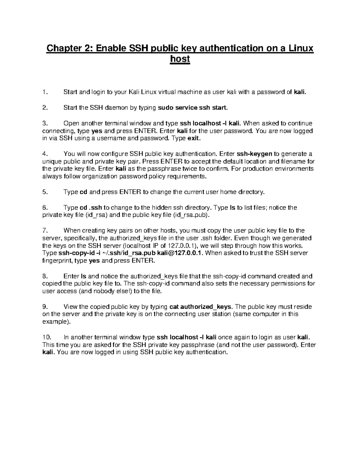 Chapter 2: SSH Public Key Auth on Linux - Lab Handout - Studocu