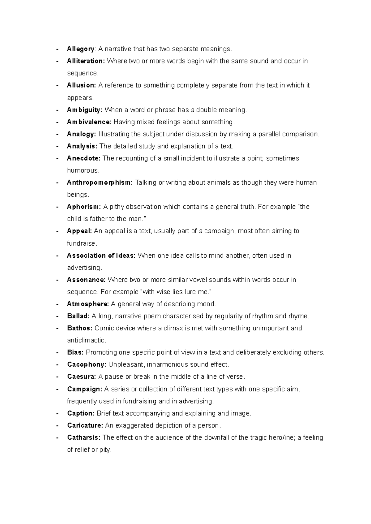 ENG101: Glossary of Literary Terms and Concepts - Studocu
