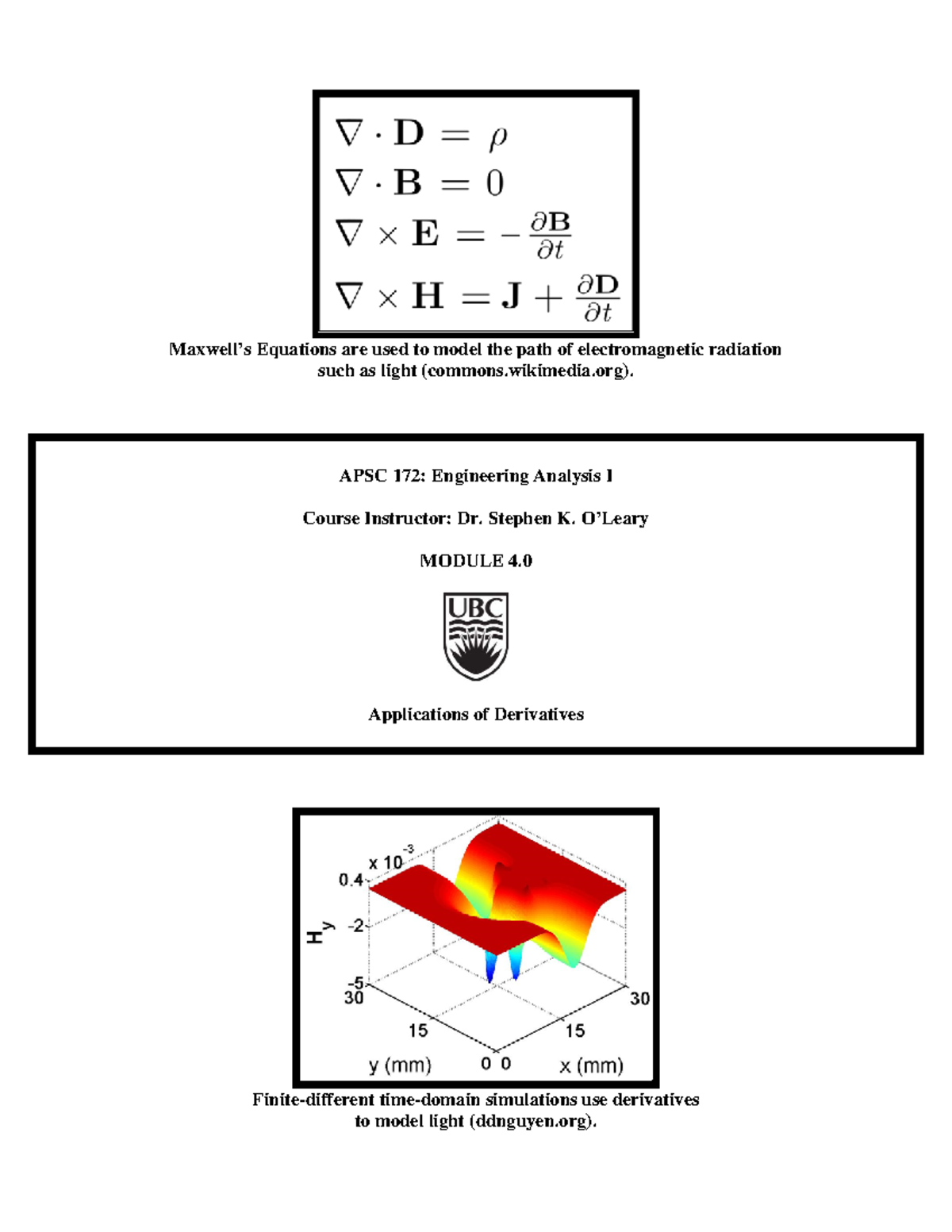 APSC 172 Module 04 Applications of Derivatives SOL - O'Leary ...
