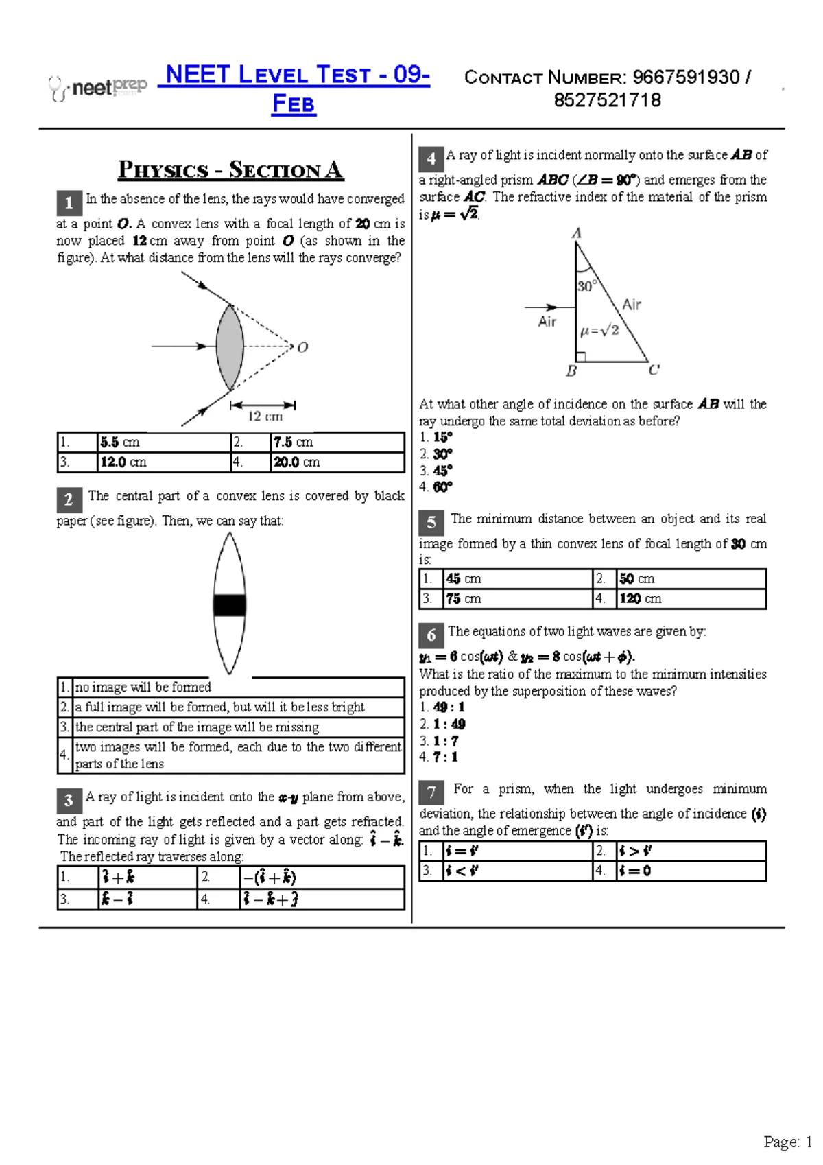 NEET Level Test Physics Questions and Solutions - 16 Feb 2025 - Studocu